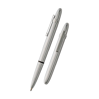 Fisher Space Pen in Chrome — angled front view