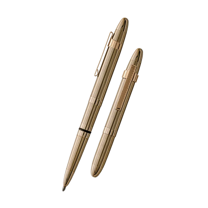 Fisher Space Pen in Lacquered Brass — angled front view
