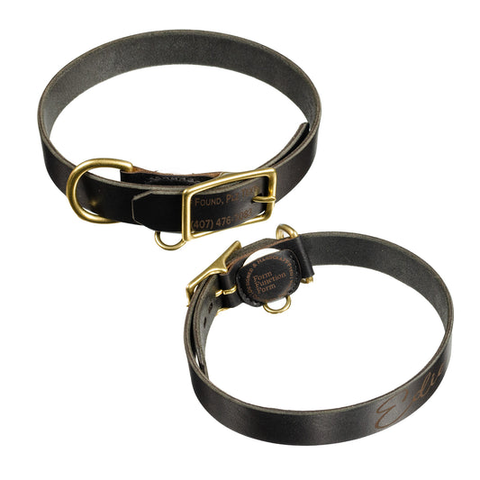 Best FFFriend AirTag Collar — hero shot showing Horween leather dog collar with AirTag slot