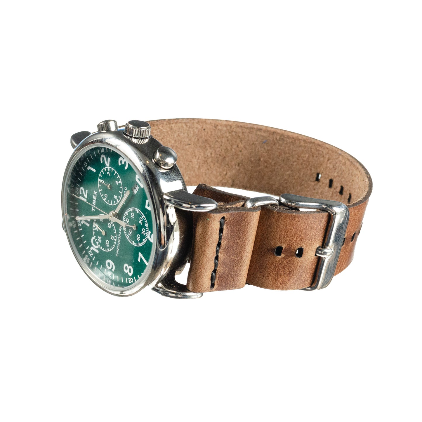 Side-Piece Watchband Standard in Chromexcel Espresso (Natural) — wrist view
