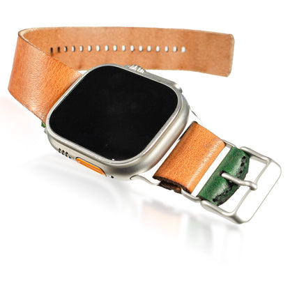 Side-Piece Watchband Apple Watch — hero shot showing side-buckle Horween leather Apple Watch band