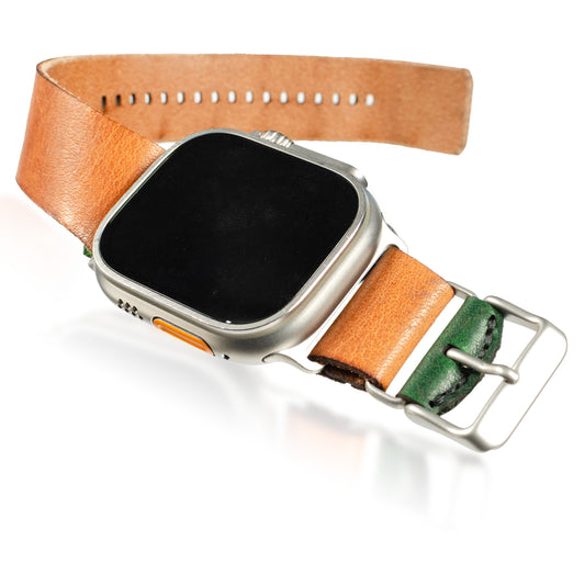 Side-Piece Watchband Apple Watch — hero shot showing side-buckle Horween leather Apple Watch band