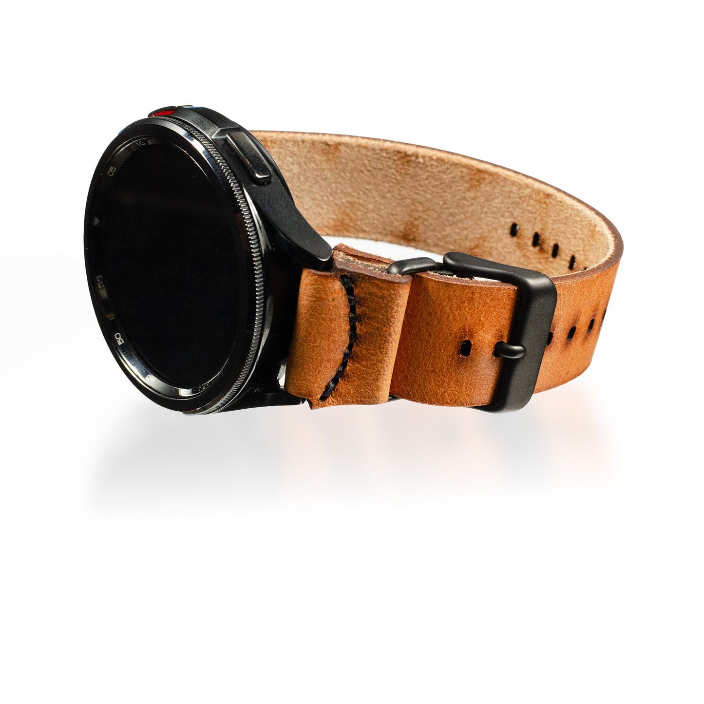 Side-Piece Watchband Samsung Galaxy in Veg Tan Dublin Ale — wrist view