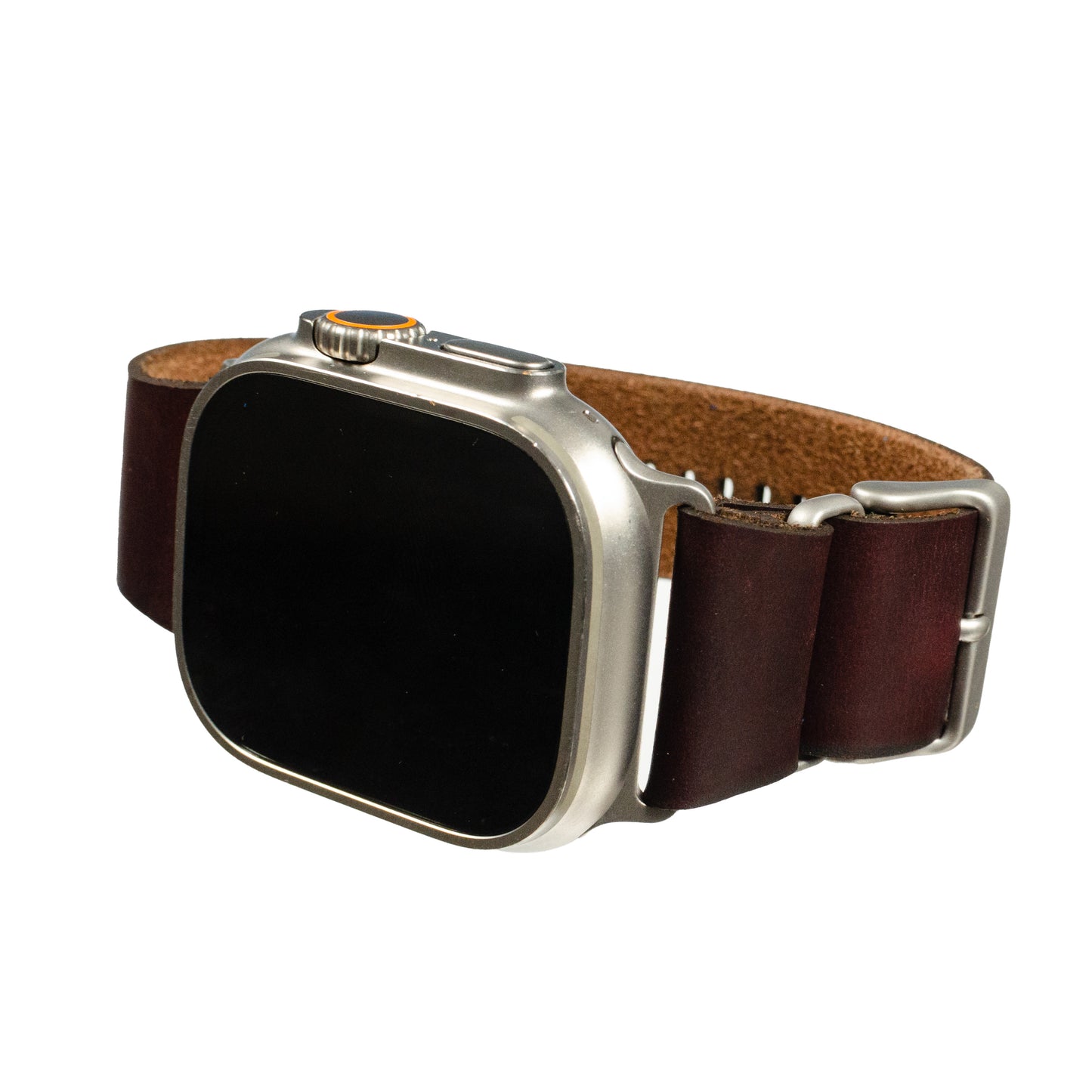 Side-Piece Watchband Apple Watch in Chromexcel Deep Burgundy (Color 8) — wrist view