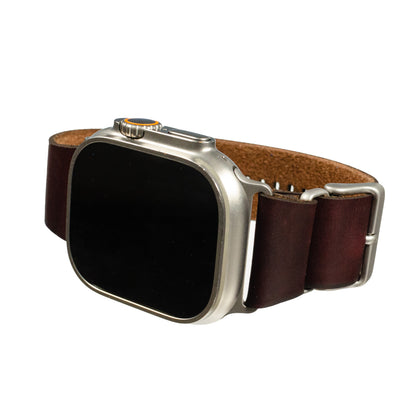 Side-Piece Watchband Apple Watch in Chromexcel Deep Burgundy (Color 8) — wrist view