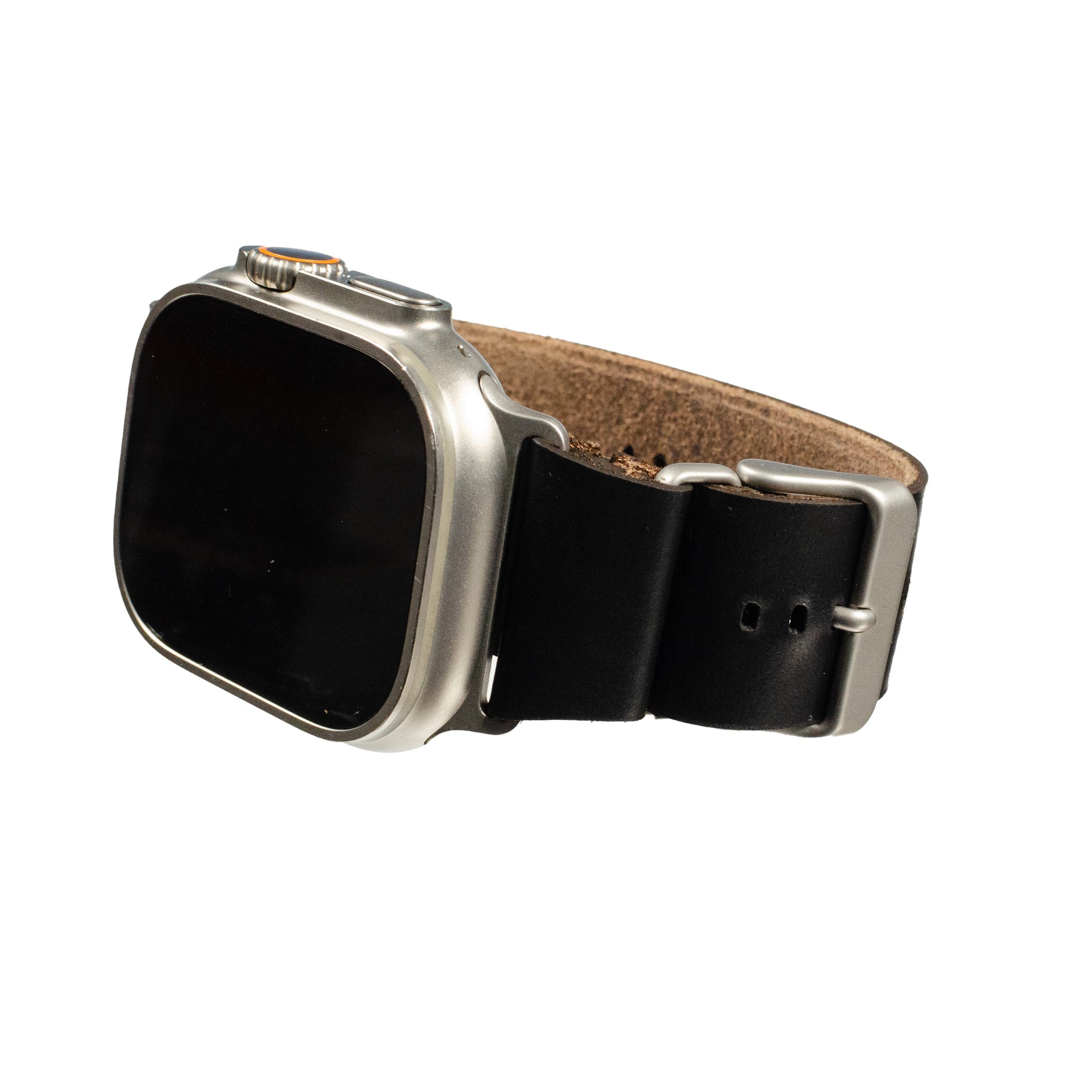 Side-Piece Watchband Apple Watch in Chromexcel Black — wrist view