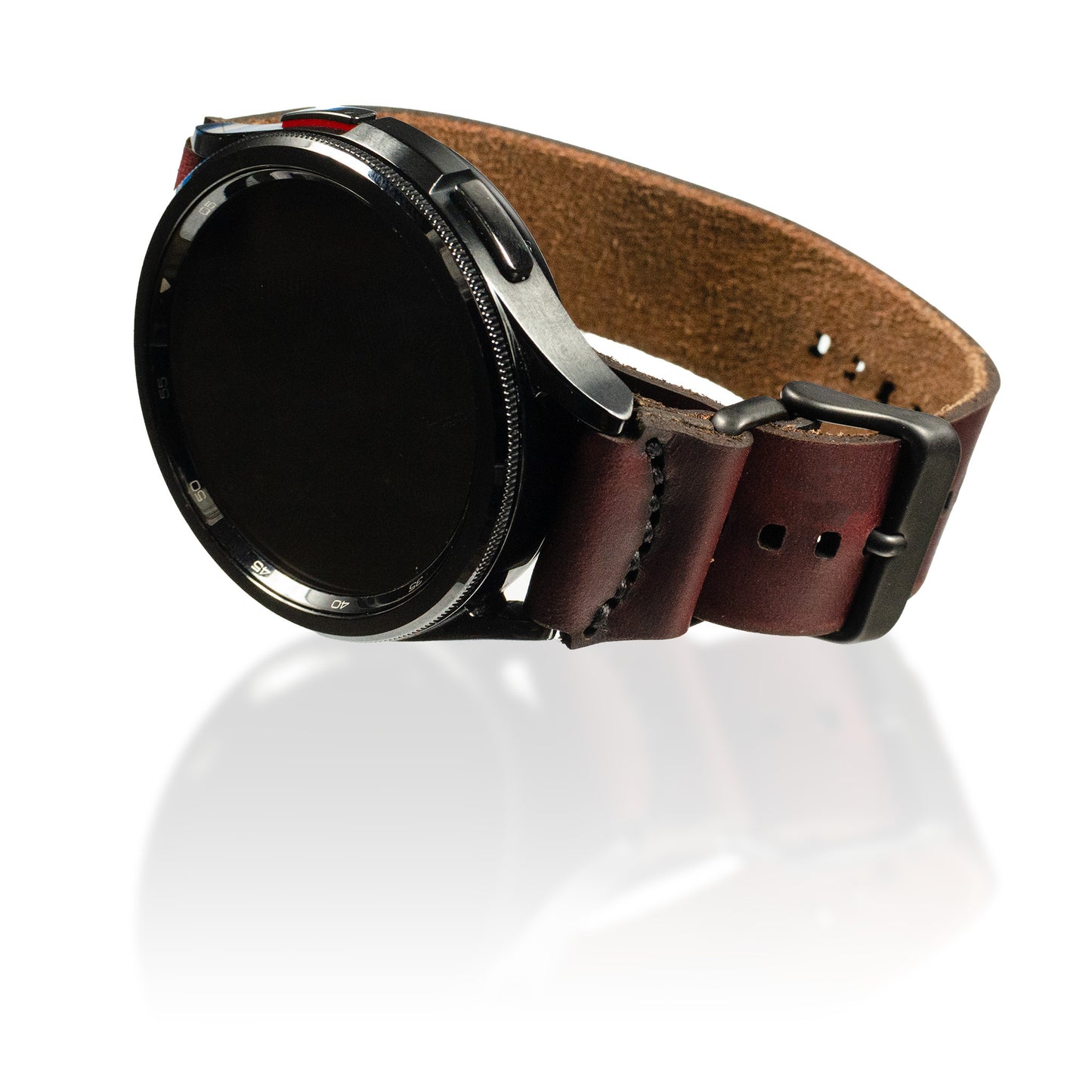 Side-Piece Watchband Samsung Galaxy in Chromexcel Deep Burgundy (Color 8) — wrist view