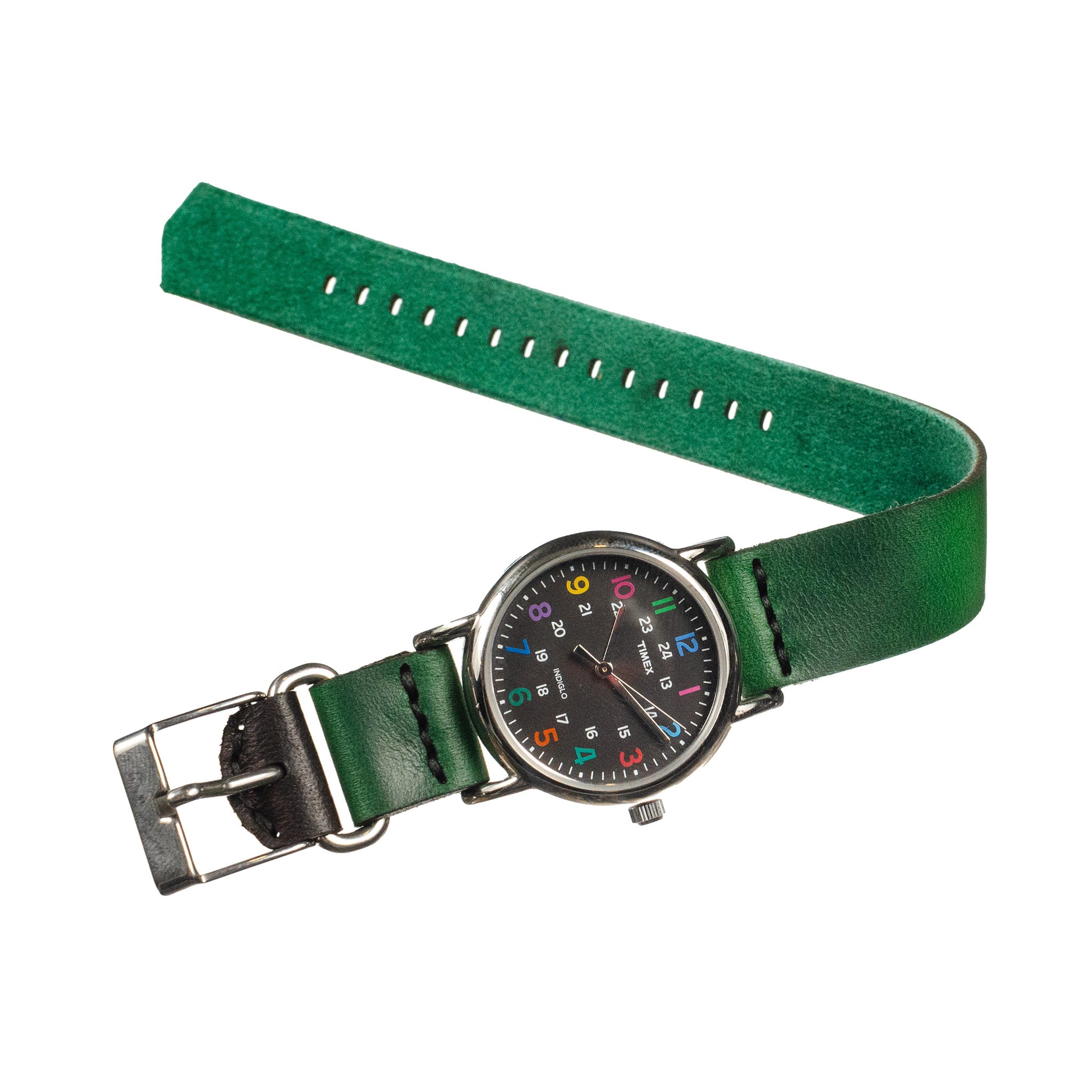 Side-Piece Watchband Standard — wrist view with polished silver hardware