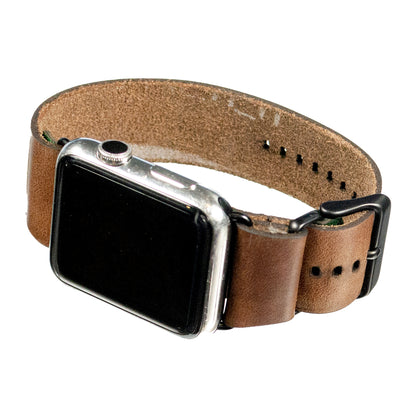 Side-Piece Watchband Apple Watch in Chromexcel Espresso (Natural) — wrist view