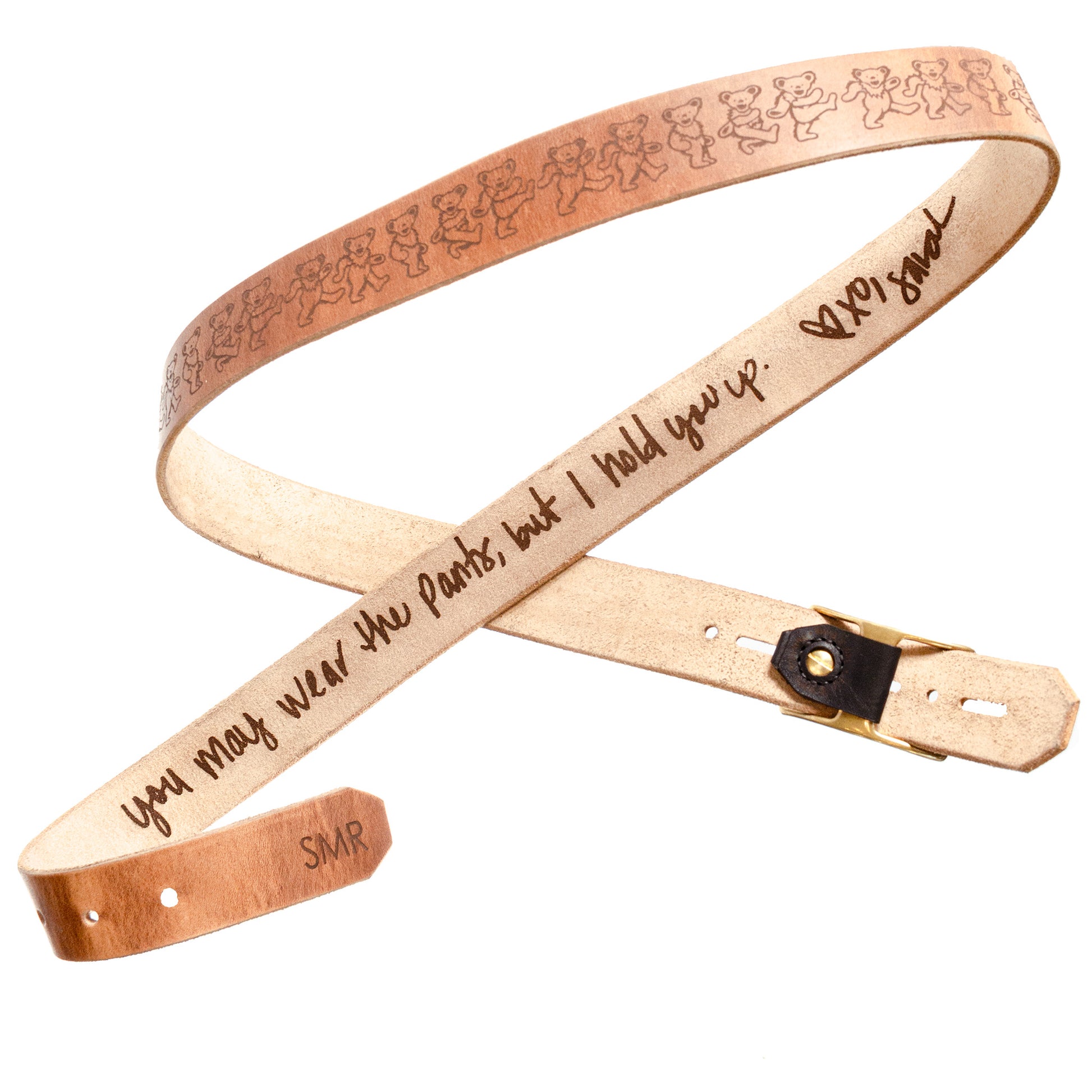 FFF Belt Sweet Spot 1.25" — detail showing leather grain and tail holes