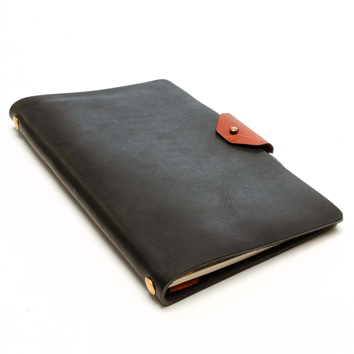 Slot Notebook Cover in Veg Tan Black Derby — front view