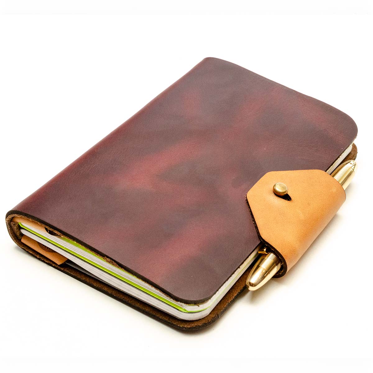Mini Slot Field Notes — detail showing leather grain and stitching