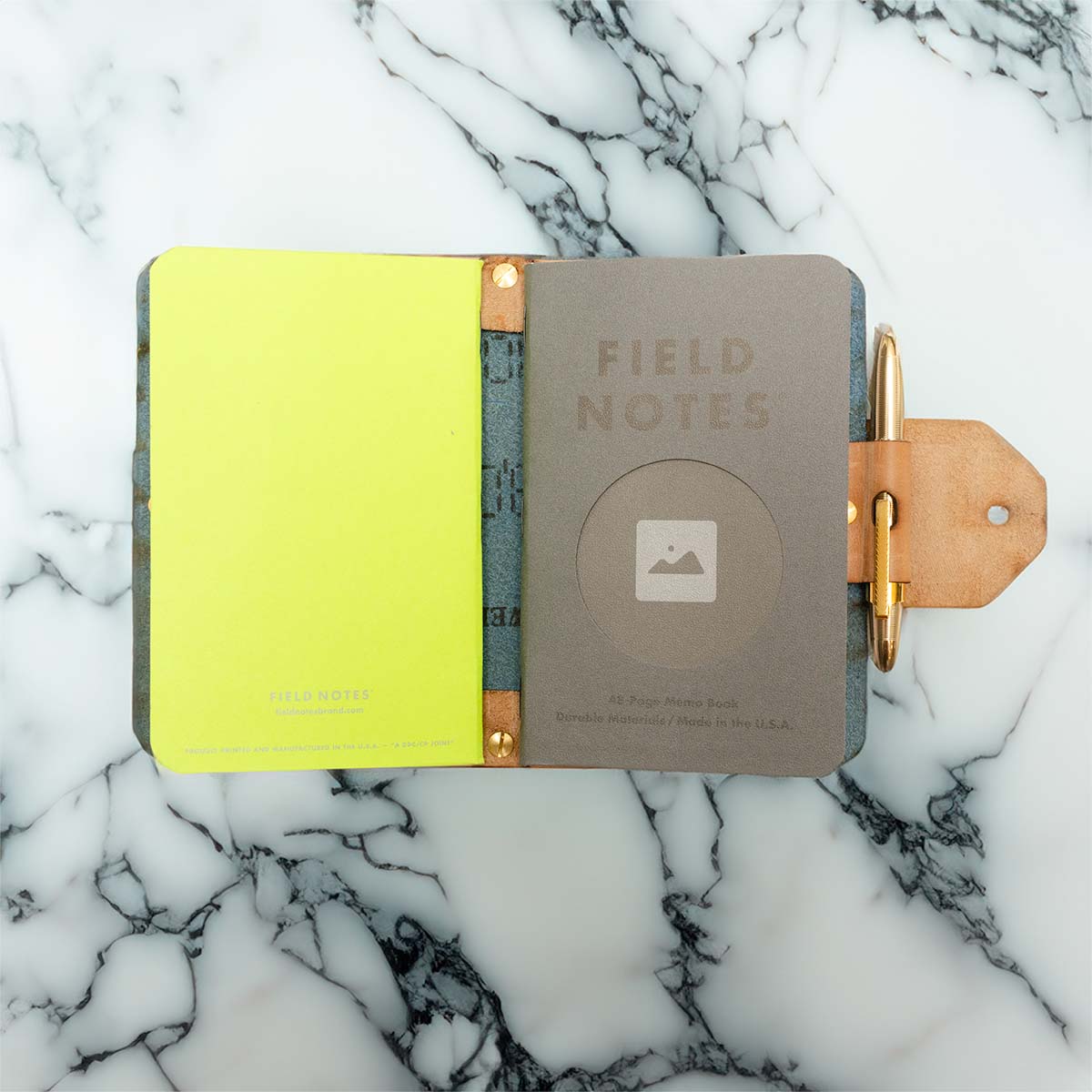 Mini Slot Field Notes — open view showing interior and Field Notes pocket