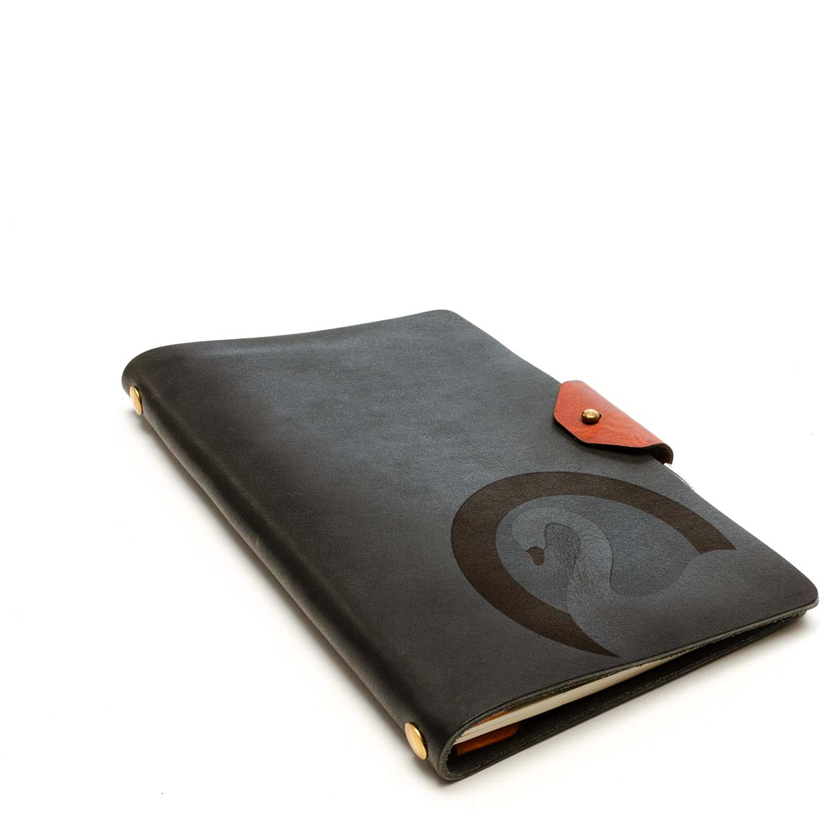 Slot Notebook Cover — hero shot showing Horween leather Cahier notebook cover with pen slot