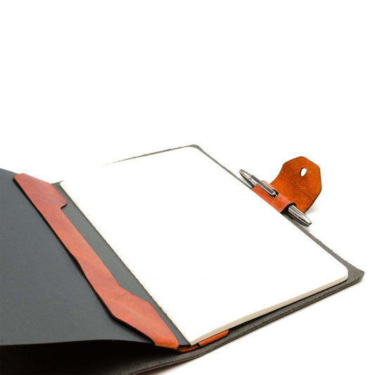 Slot Notebook Cover — open view showing interior and Cahier notebook fit