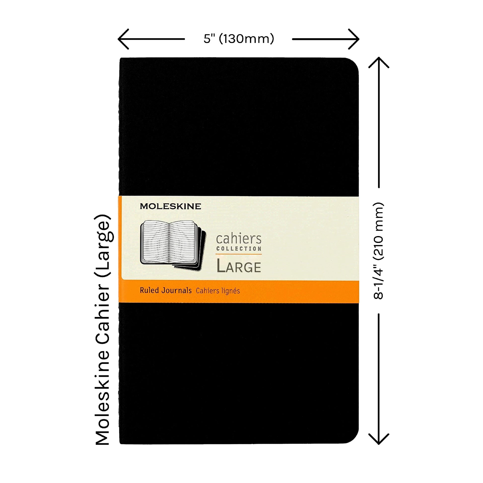 Slip Notebook Cover Custom Series — size reference showing Moleskine Large journal