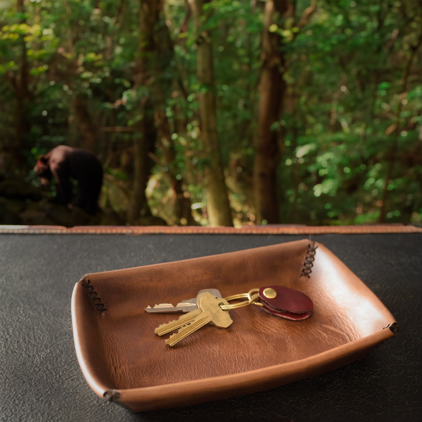FFF Valet Tray — lifestyle shot showing tray on nightstand with everyday carry items