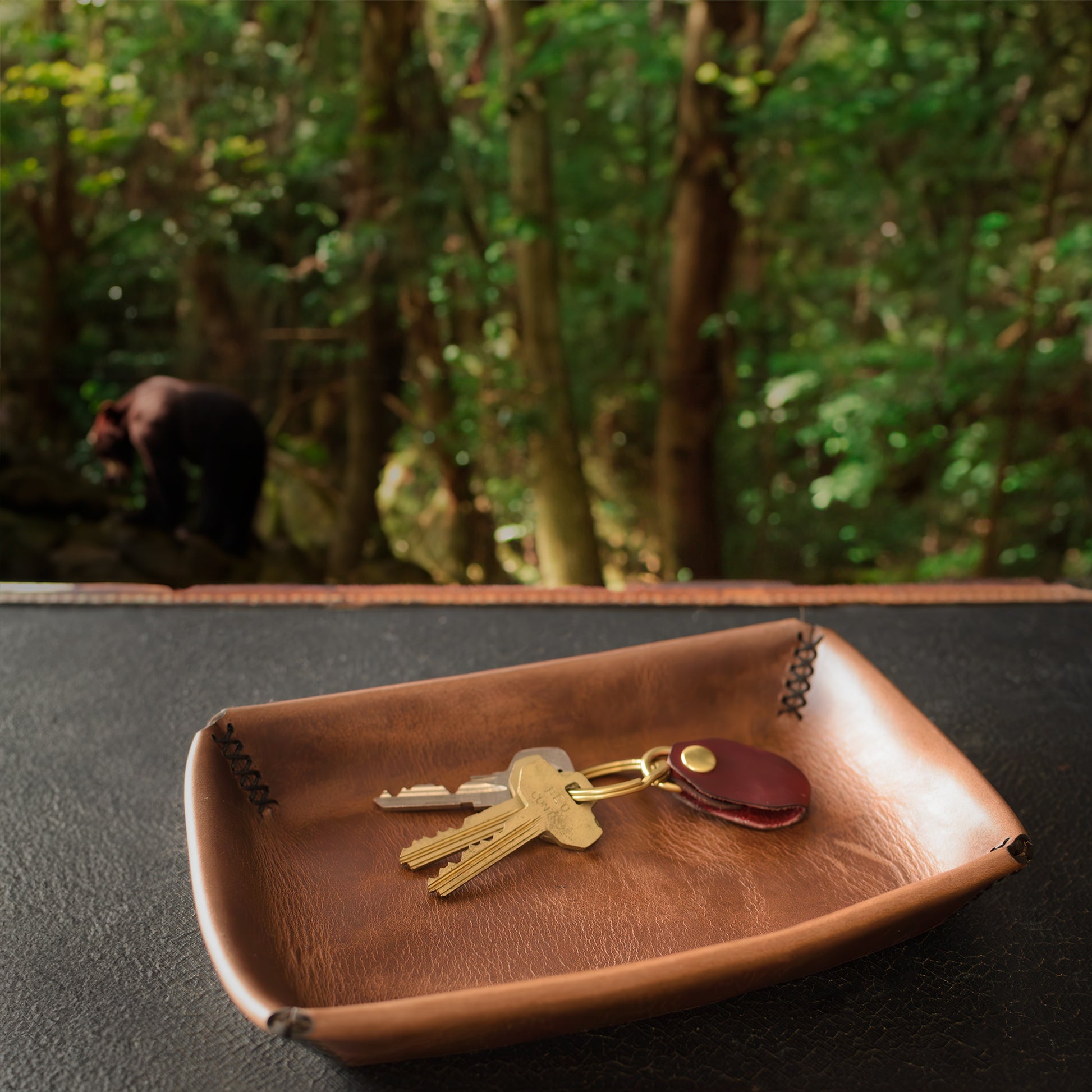 FFF Valet Tray — lifestyle shot showing tray on nightstand with everyday carry items