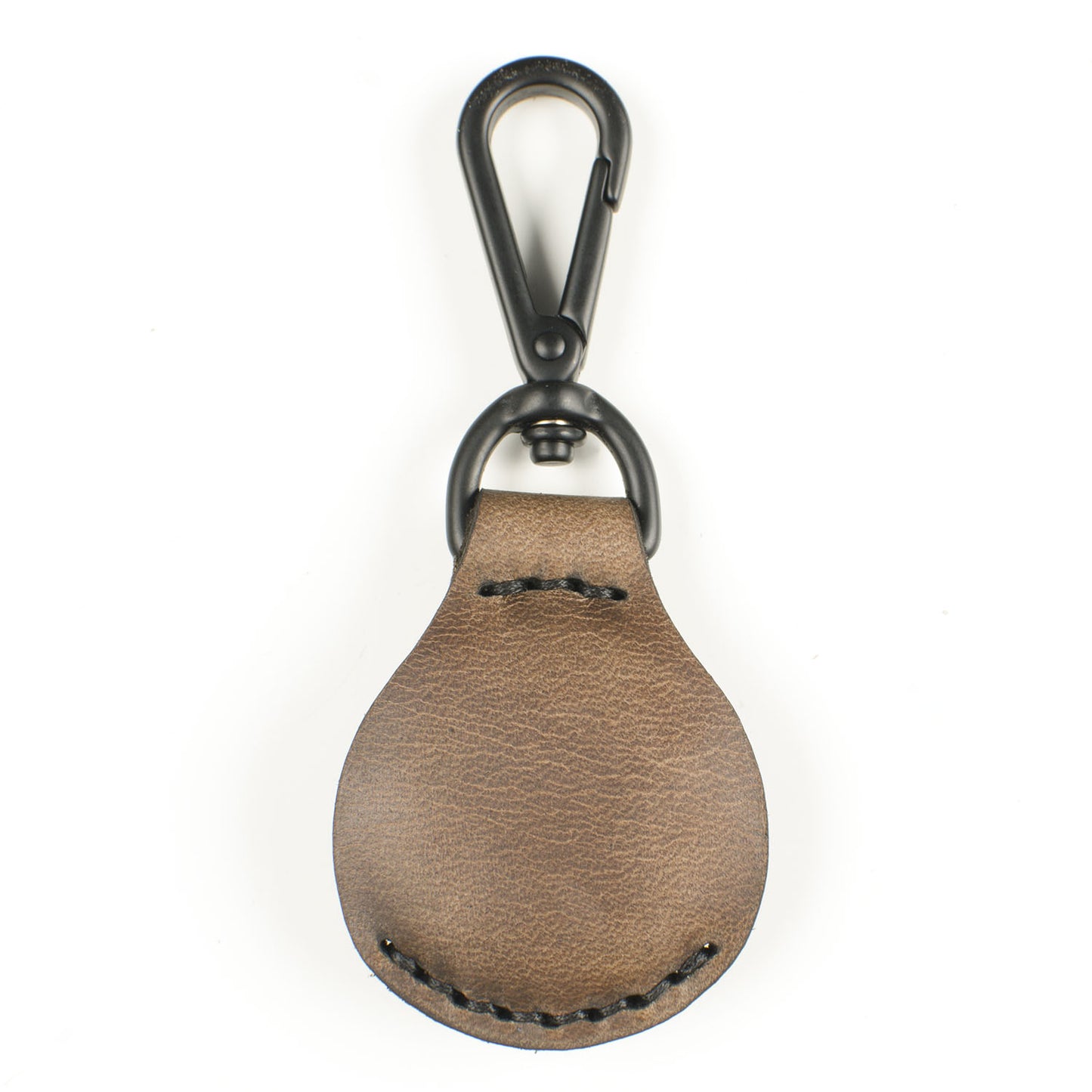 AirTag FFFob Clip in Chromexcel Espresso (Natural) with matte black hardware — front view