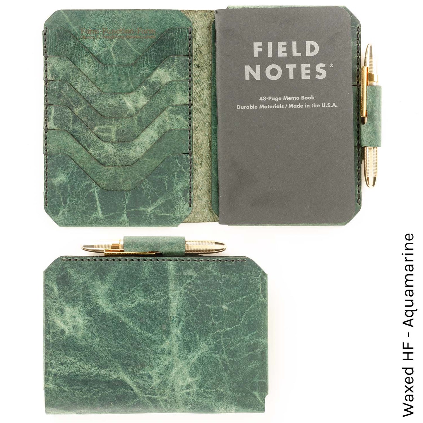 Field Notes Wallet in Waxed HF Aquamarine — front view