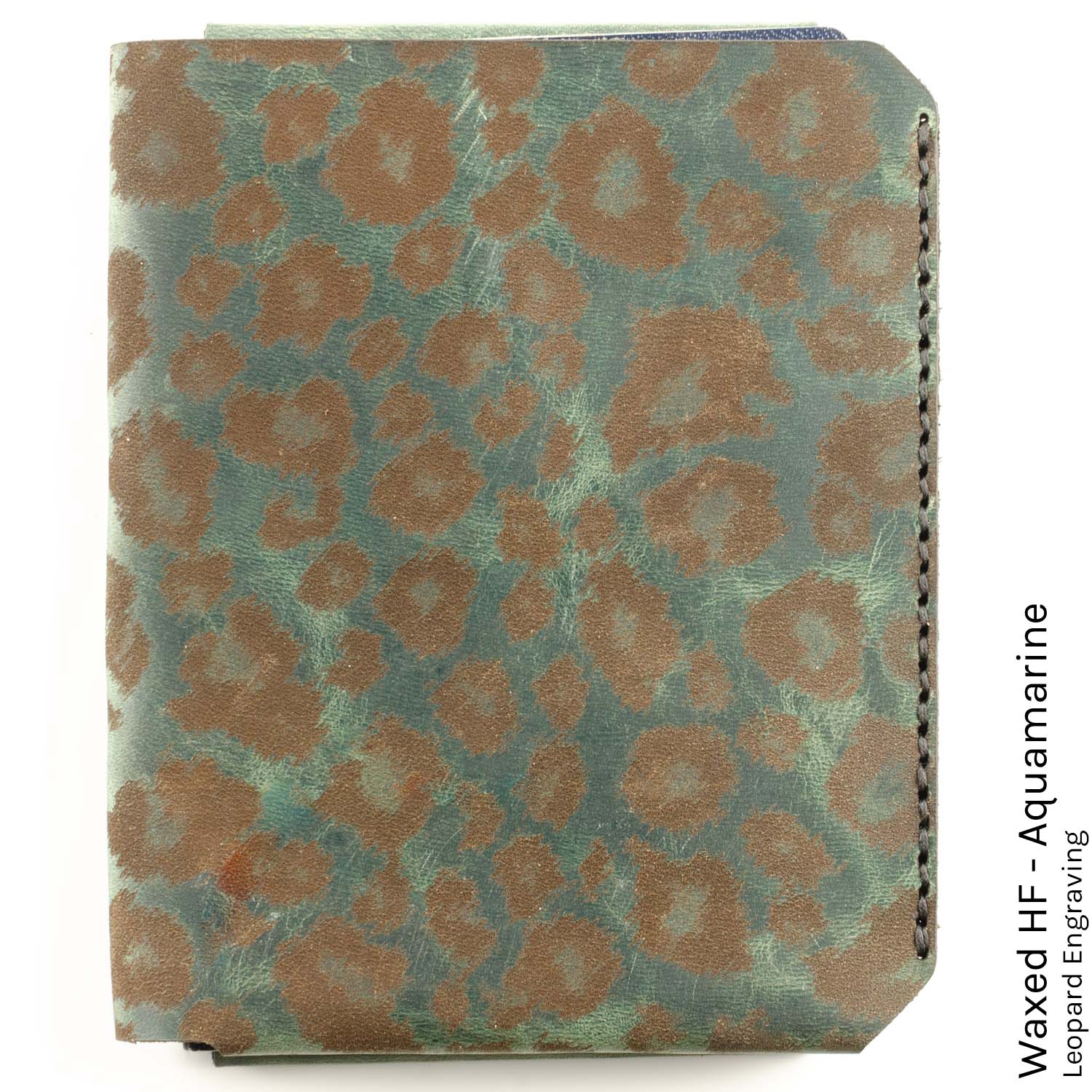 JetSet Passport Wallet in Waxed HF Aquamarine with leopard print lining — front view