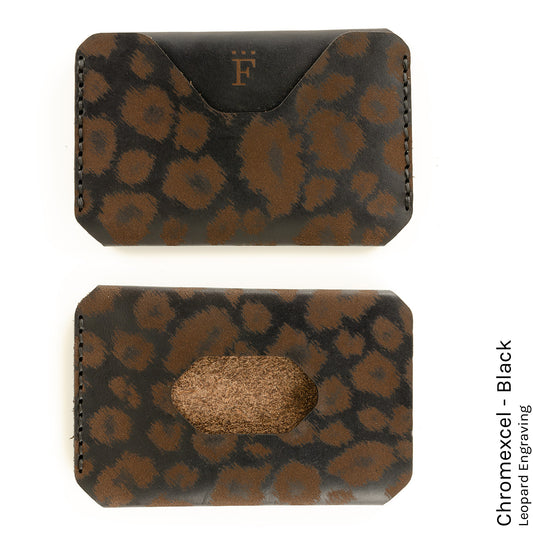 Side Hustle Wallet in Chromexcel Black with leopard print lining — front view