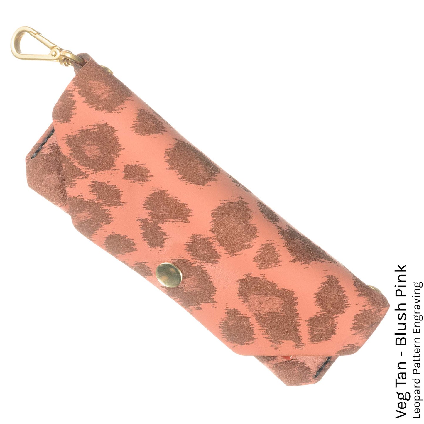 FFF Eyeglass Case in Veg Tan Blush Pink with leopard print lining — front view