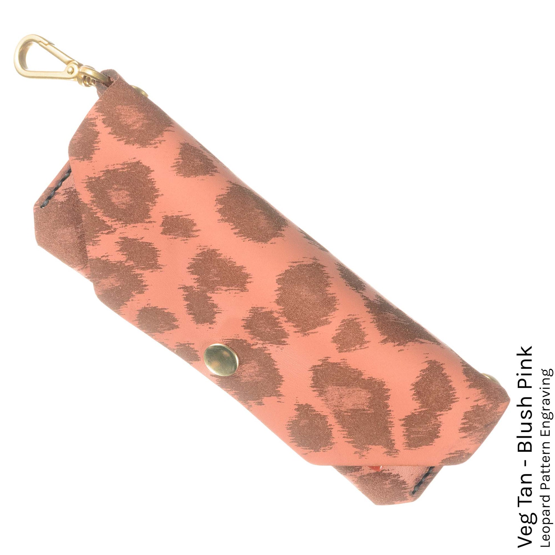 FFF Eyeglass Case in Veg Tan Blush Pink with leopard print lining — front view