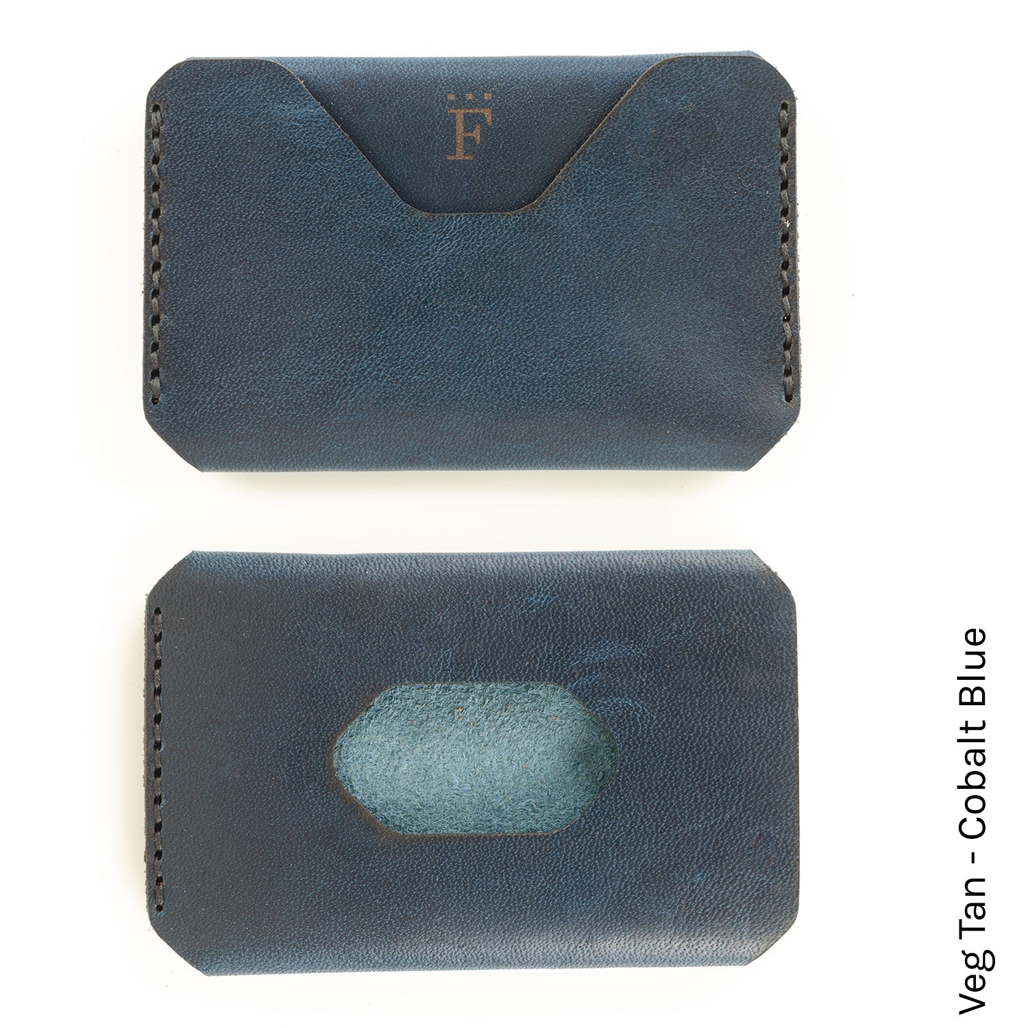 Side Hustle Wallet in Veg Tan Cobalt Blue — front view