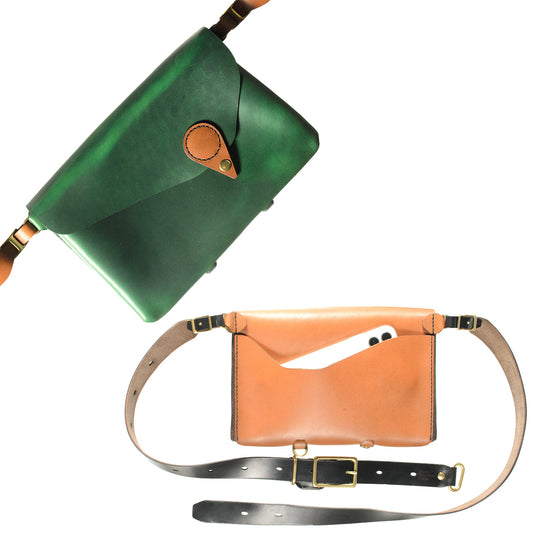 FFFanny — hero shot showing two-tone Horween leather fanny pack