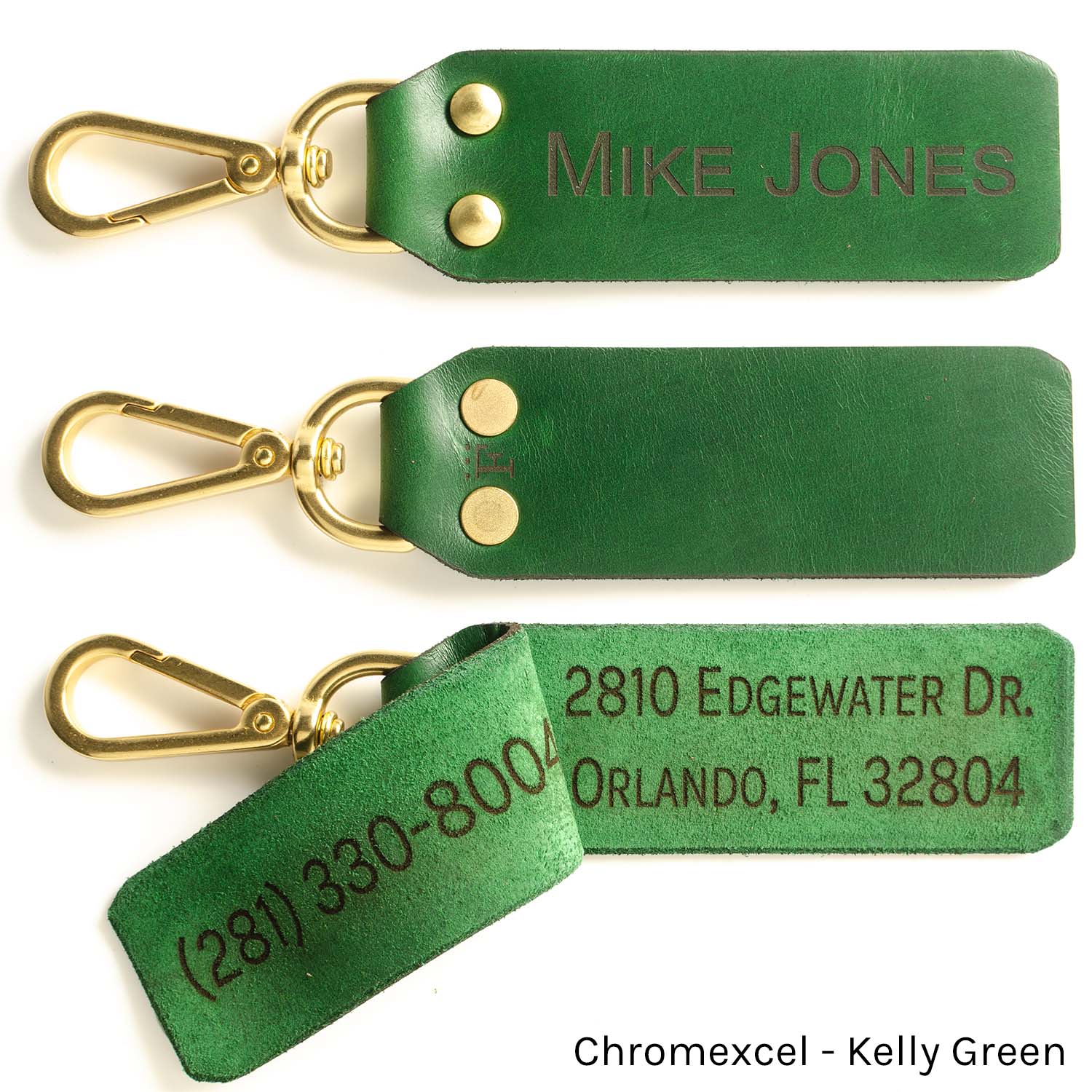 ID FFFob Luggage Clip in Chromexcel Kelly Green — front view