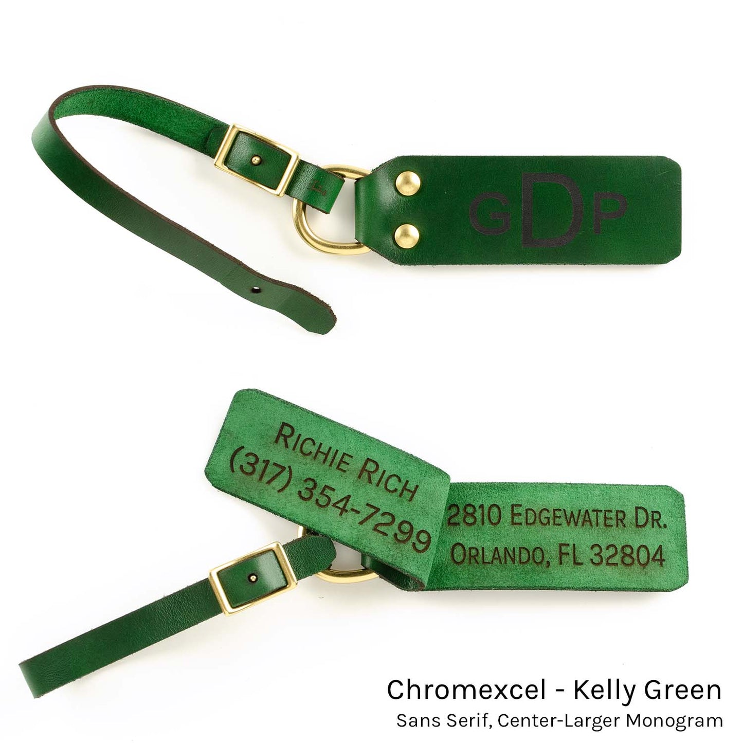 ID FFFob Luggage Strap in Chromexcel Kelly Green — front view
