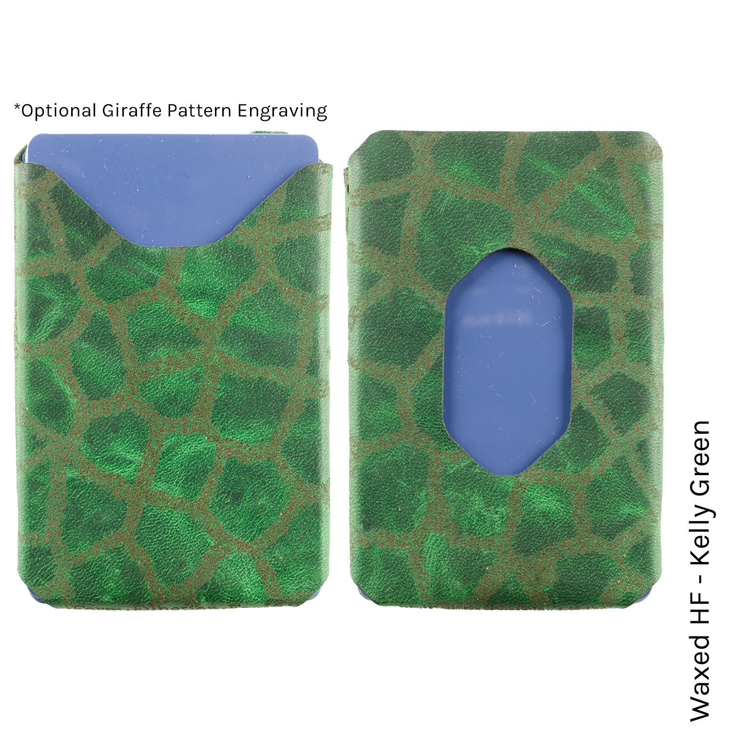 Six Pack Wallet in Chromexcel Kelly Green with giraffe print lining — front view