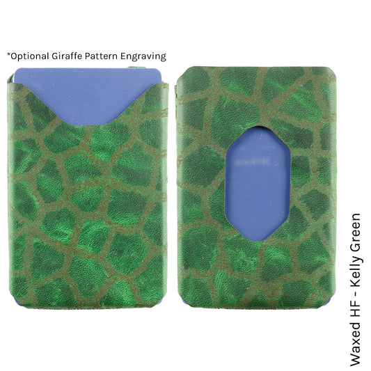 Six Pack Wallet in Chromexcel Kelly Green with giraffe print lining — front view