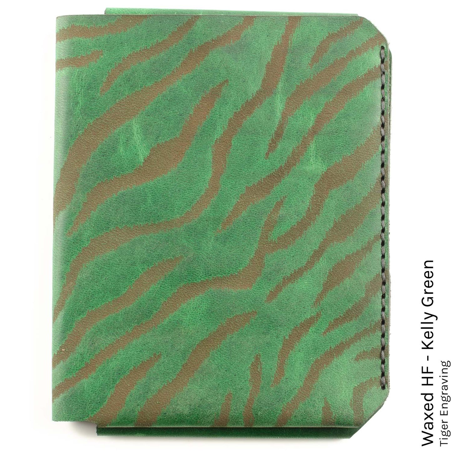 JetSet Passport Wallet in Mustang Dark Green with tiger print lining — front view