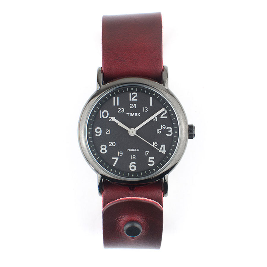 Timex 38mm Night Weekender with 20mm FFF Watchband — detail showing night-mode dial and band