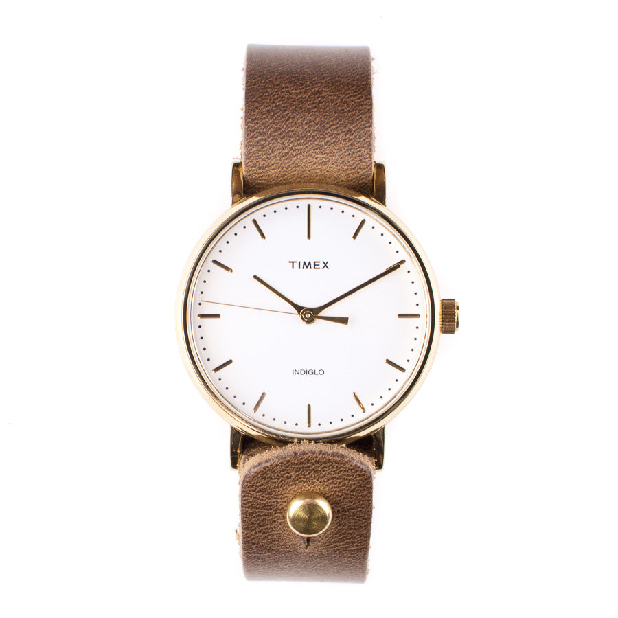 Timex 37mm Gold/White Fairfield with 18mm FFF Watchband — wrist view