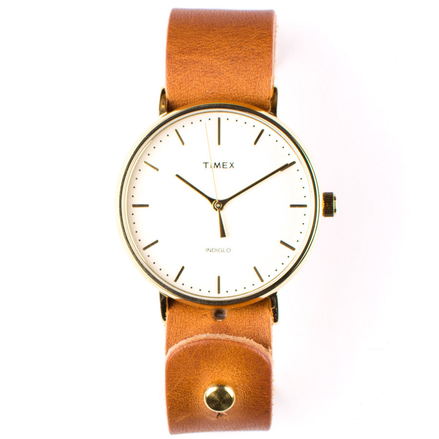 Timex 41mm Gold/Cream Fairfield with 20mm FFF Watchband — side profile view