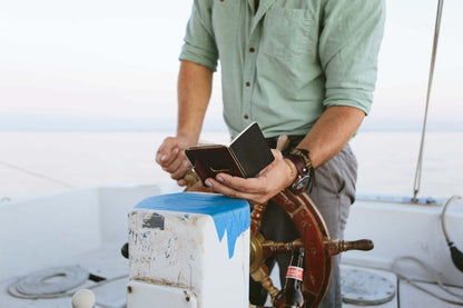 Architect's Wallet — open view showing notebook flap and thumb-slot card pouch