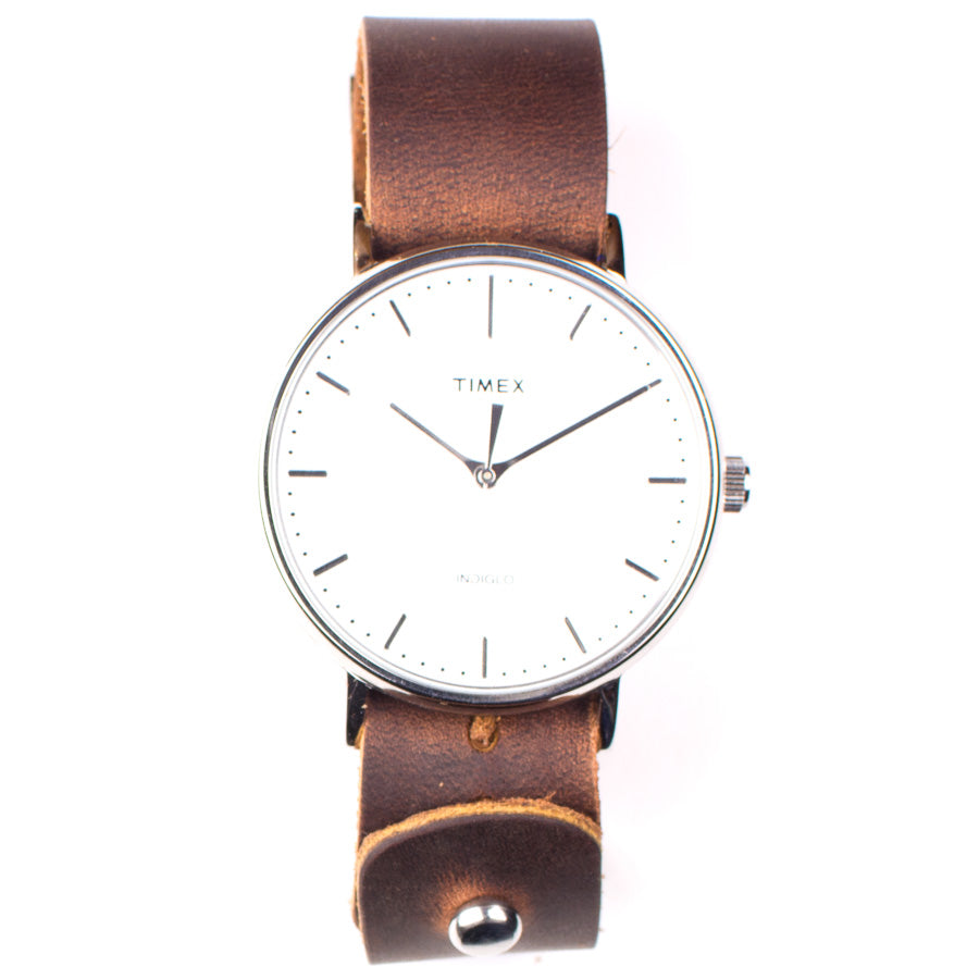 Timex 41mm Silver/White Fairfield with 20mm FFF Watchband — flat lay showing watch and band