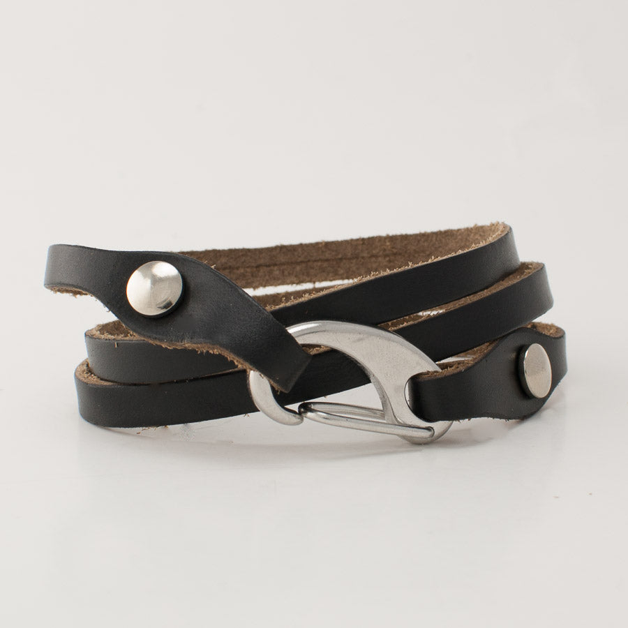 Strap-On Camera Bracelet in Chromexcel Black — wrist view
