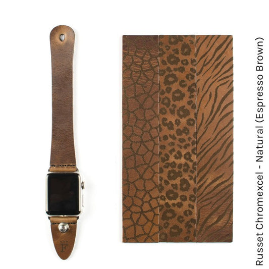 FFF Button-Stud Apple Watchband in Russet Chromexcel Espresso (Natural) — wrist view