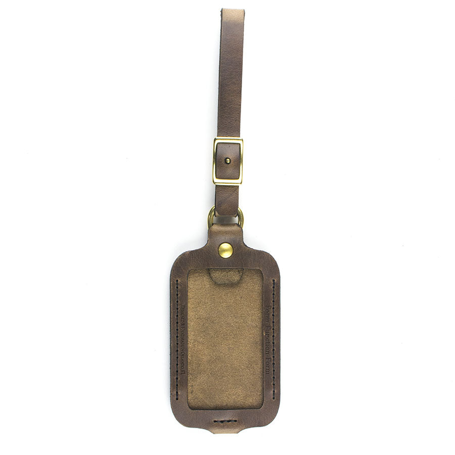 FFF Luggage / ID Tag — detail showing leather grain and stitching