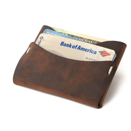 Greensleeve Wallet in Predator Dark Tan — front view showing card case and thumb slot