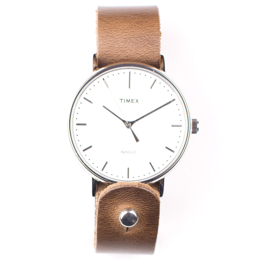 Timex 41mm Silver/White Fairfield with 20mm FFF Watchband — detail showing watch face and band texture