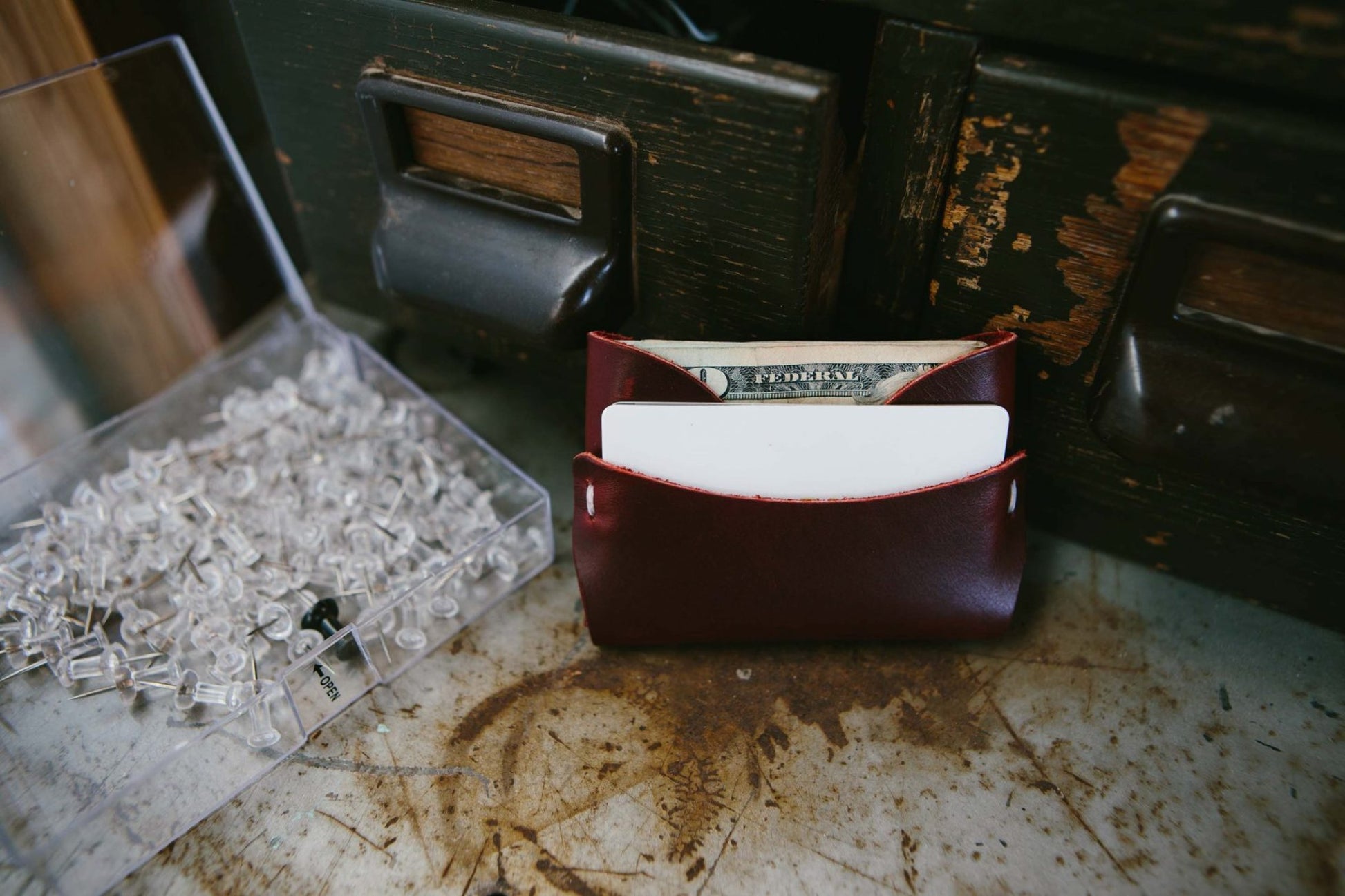 Greensleeve Wallet — open view showing cash tabs and card access