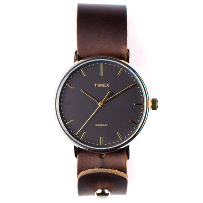 Timex 41mm Black Gold Fairfield with 20mm FFF Watchband — flat lay