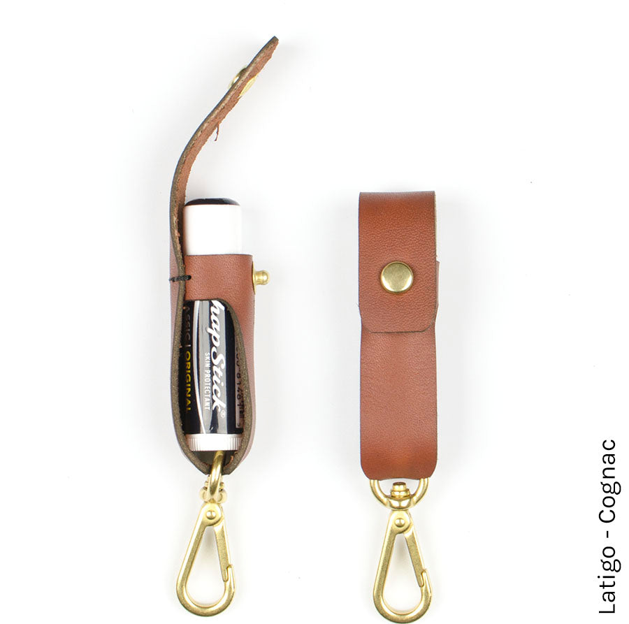 Lip Balm Clip in Latigo Cognac — front view