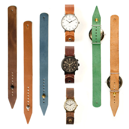 FFF Button-Stud Watchband Adjustable — hero shot showing Chromexcel leather adjustable watchband
