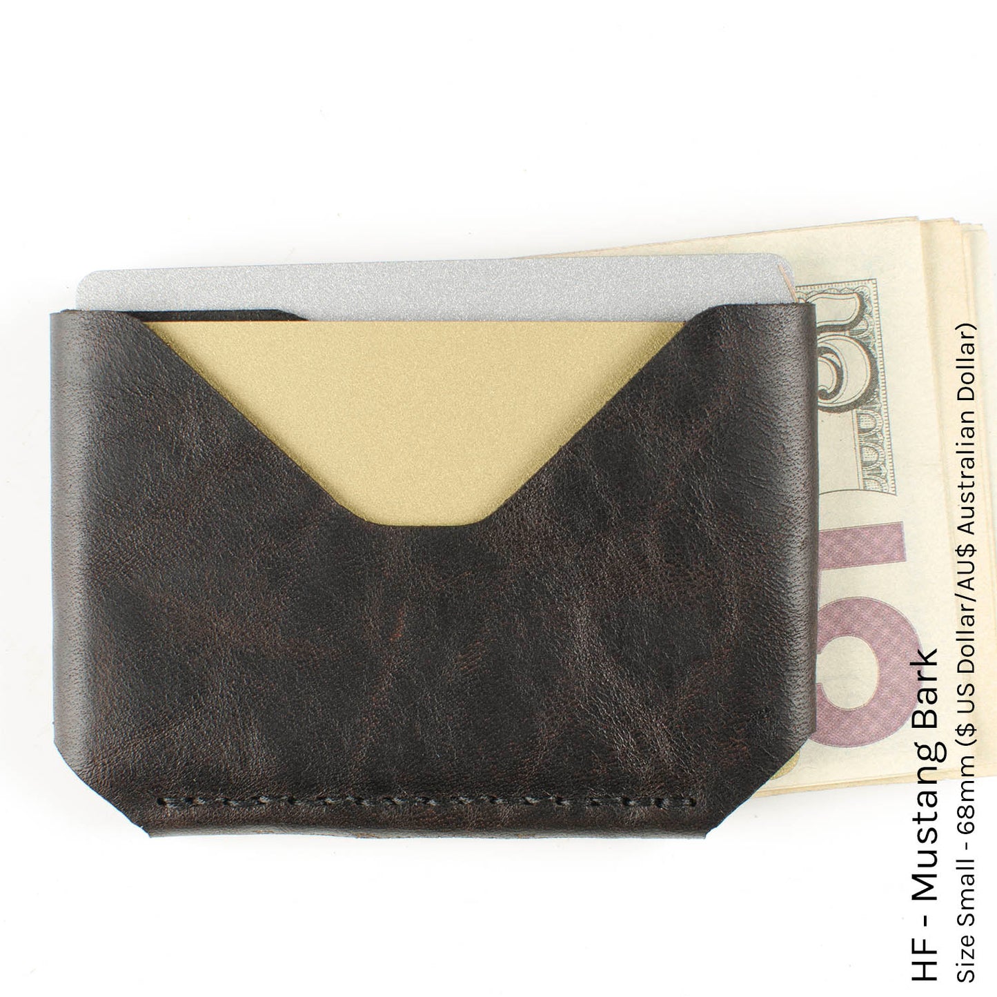 Sidestep Wallet in Mustang Bark — front view